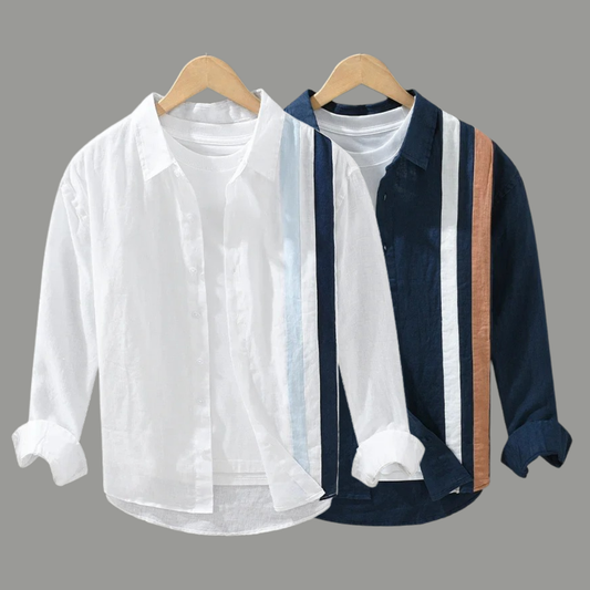 Men Cotton Loose Long Sleeve Shirt (Pack of 2)